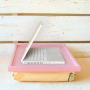  Laptop Lap Desk or Breakfast serving Tray - Pink with Creme Multicolr spots- Custom Order