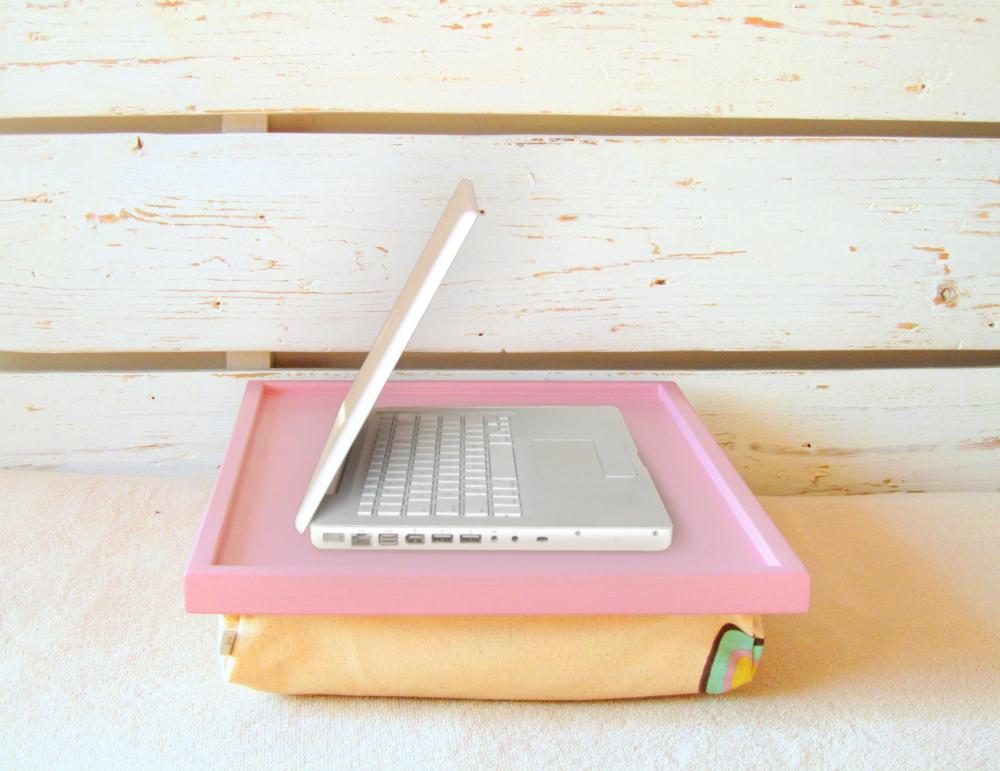 Laptop Lap Desk Or Breakfast Serving Tray - Pink With Creme Multicolr Spots- Custom Order