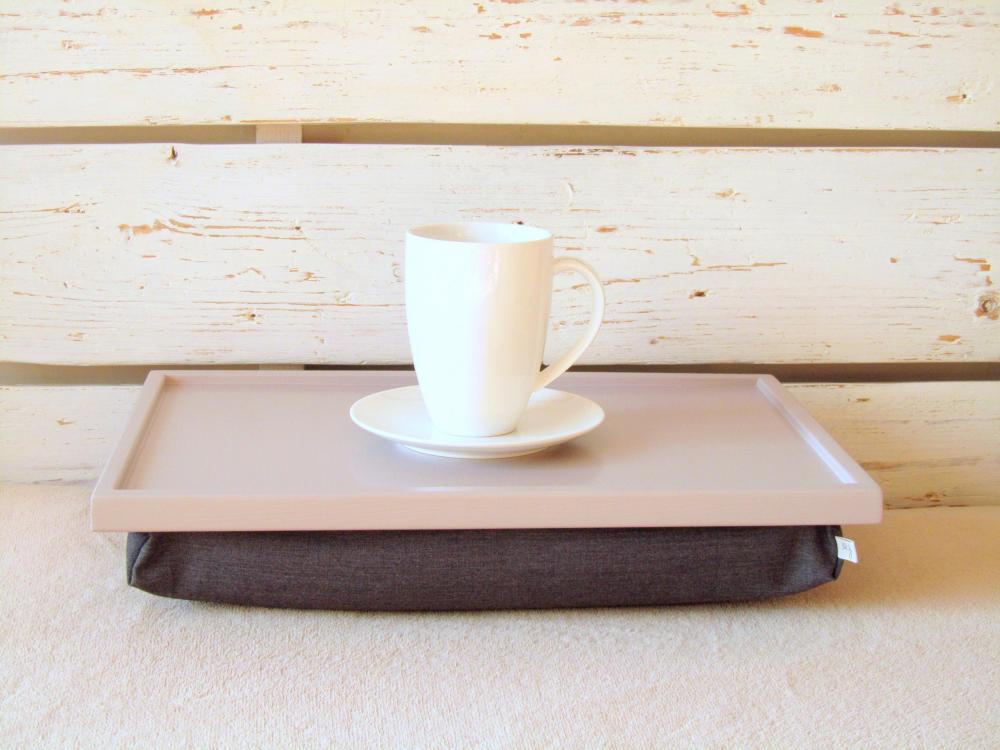 Breakfast Serving Or Laptop Lap Desk- Soft Grey With Grey Pillow