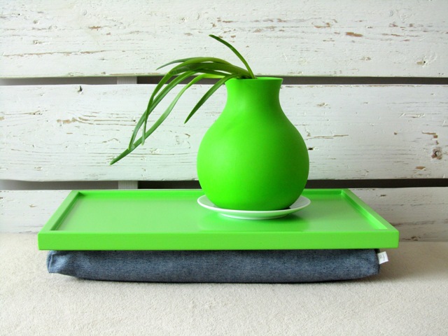 Laptop Lap Desk Or Breakfast Serving Tray - Lime Green With Denim- Custom Order